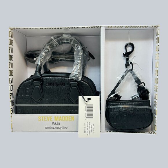 Steve Madden Gift Set Black Crossbody & Mini Satchel Bag Charm - Picture 2 of 9